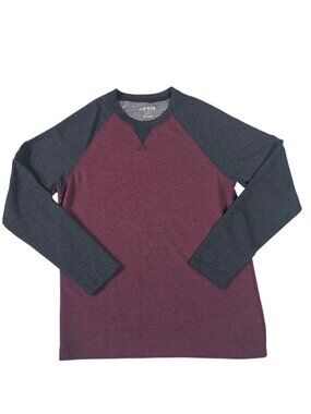 Orvis Mens Organic Cotton Long Sleeve Raglan Shirt Size M Burgundy & Charcoal